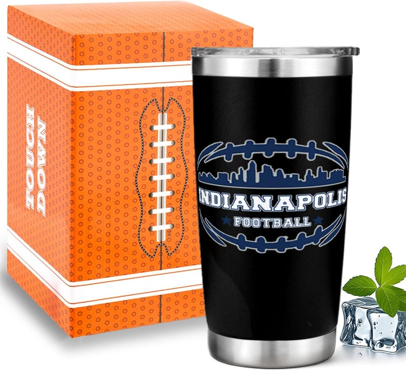Gyothrig Football Fan 20Oz Insulated Travel Coffee Cup Mug Tumbler with Lid Indianapolis Themed Merch Shop Men Women Sport Stuff Apparel Colts Team Decor Accessories Husband Boyfriend Dad Unique Birthday Gifts - Image 1